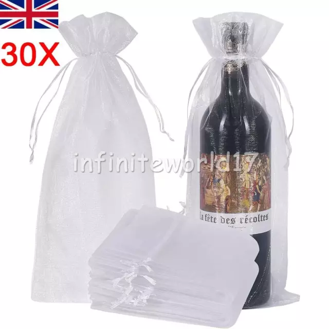 30Pcs Sheer Organza Wine Bottle Gift Bags Cover Home Party Wedding Decor