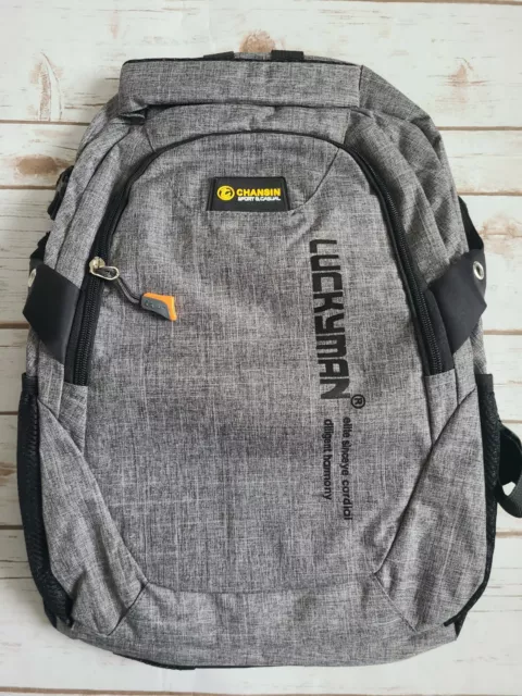 Unisex School Chansin Luckyman Backpack Shoulder Bag Laptop Black & Gray