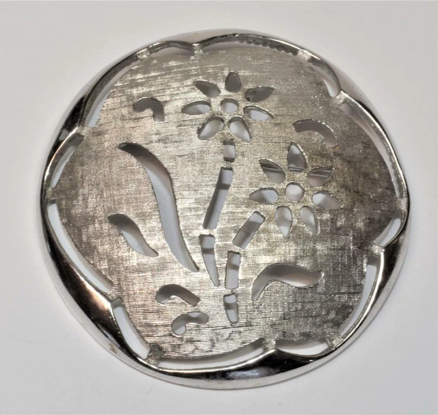 Broche Vintage Tournesol Argenté - Signée Didier Thiébaud - Années 90 - Occasion