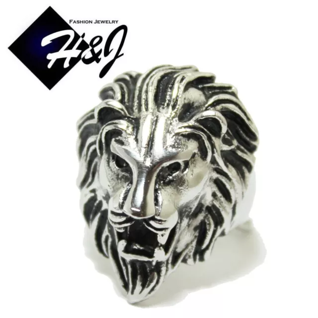 BIKER MEN's Stainless Steel Silver/Black Plated Lion King Face Ring Size 8-13