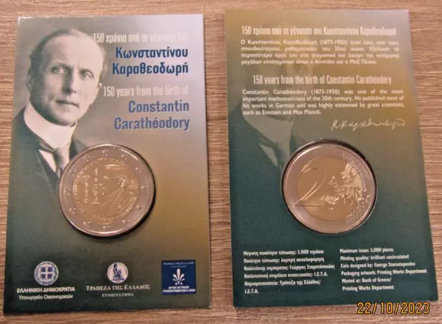 2 Euro Griechenland 2023 150° Jahr Constantin Caratheodory in Original Coincard
