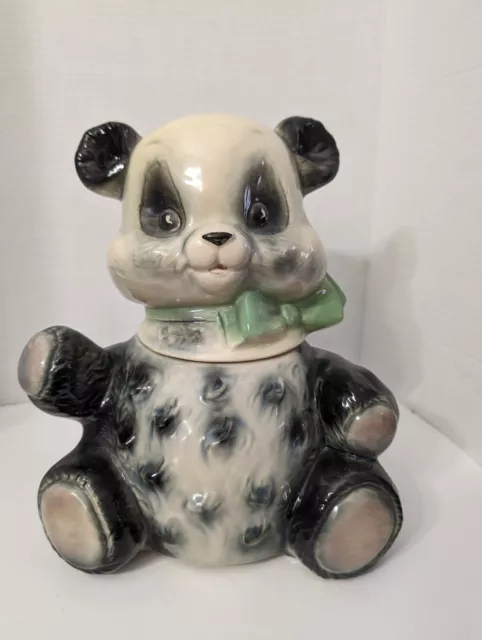 Brush Pottery Ceramic Panda Bear Cookie Jar Usa Marked W21 1957 Original Vintage