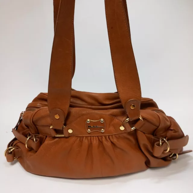 Modalu London Tan 100% Soft Leather Handbag Zipped Over Shoulder Lined Logo