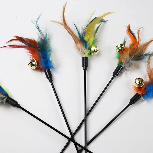 5 Pièce Chat Animal Jouets Chaton Drôle Teaser Stick Interactif Baguette Plume 2