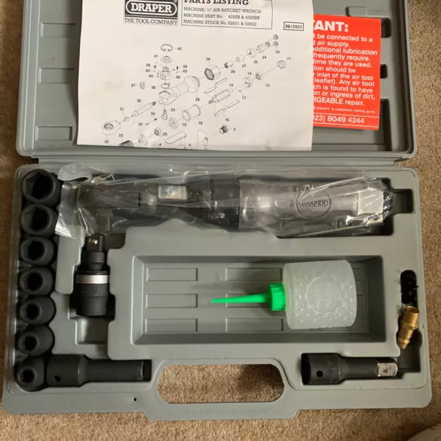 Draper 52602 4295BK 15 Piece 1/2" Square Drive Reversible Air Ratchet Kit