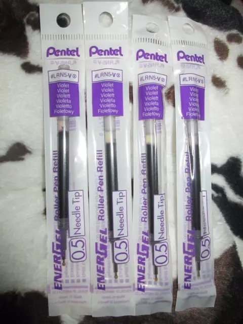 4 NIP LRN5-V Pentel EnerGel Roller Pen Refills, 0.5 Needle Tip Violet Ink