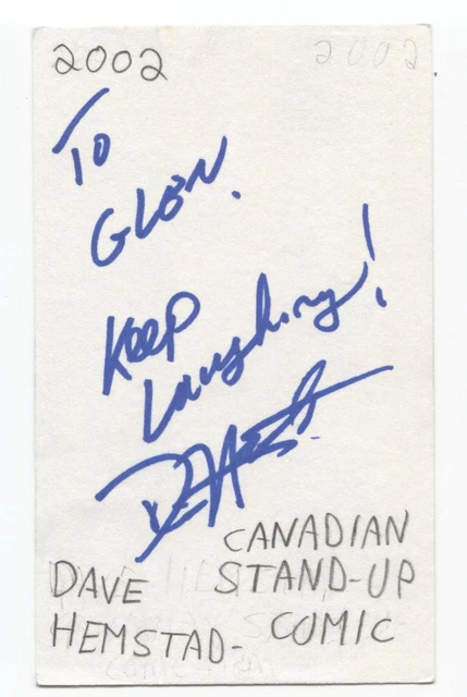 Dave Hemstad Signed 3x5 Index Card Autographed Signature Comedian Comic Actor