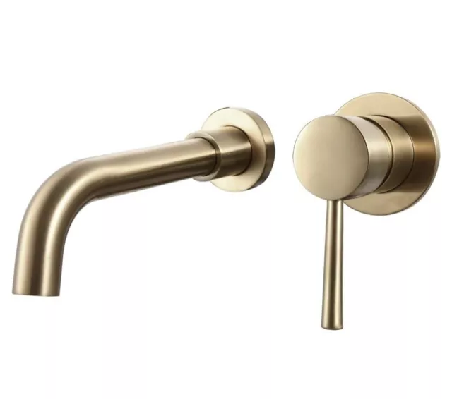 Brass Wall Mounted Swivel Spout Basin Mixer Taps Brushed Gold BNIB