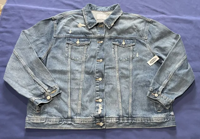 NWT Old Navy Boyfriend Distressed Denim Jean Trucker Jacket Mens Size XXL