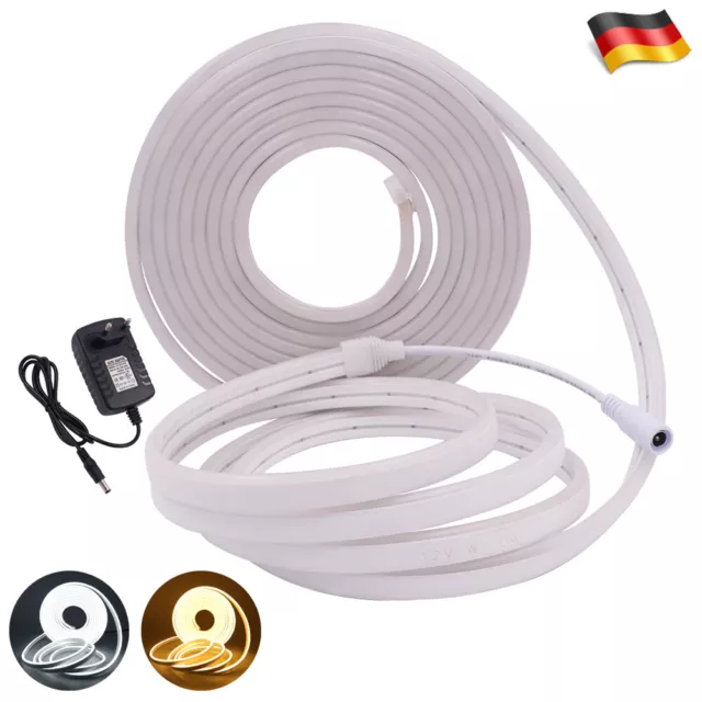 Neon LED Strip Streifen Flex Leiste Band Neonröhre warm kalt weiß Netzteil 12V