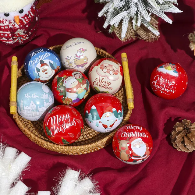 Christmas Round Ball Box Tinplate Candy Box Christmas Tree Decorations Candy Jar