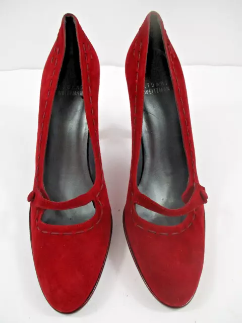 Stuart Weitzman Sz 7 M Red Suede Mary Jane 4" Heel Pumps Shoes