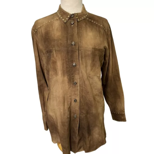 Nigel Preston x Free People Button Front Studded Suede Boho Shirt Shacket Size S