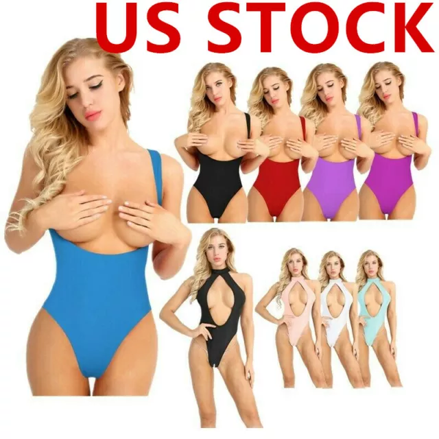 Women Ultra Thin One Piece Bathing Suit High Cut Thong Bodysuit