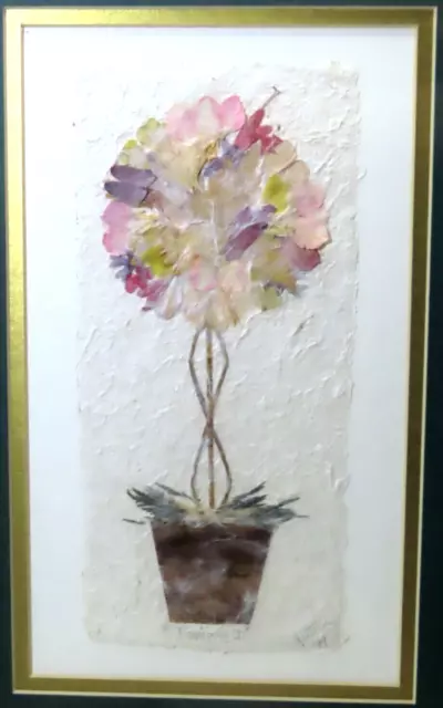 1994 Mixed Media Handmade Paper Dried Flowers Matted Framed Artist Signed