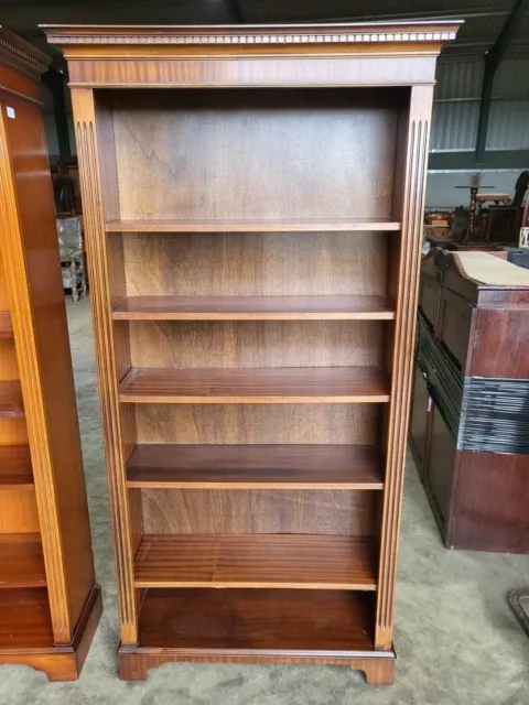 large open front mahogany bookcase adjustable shelves