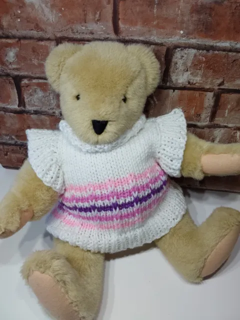 Hand knitted teddy clothes pimk white chunky jumper sweater for 16 " bear BN