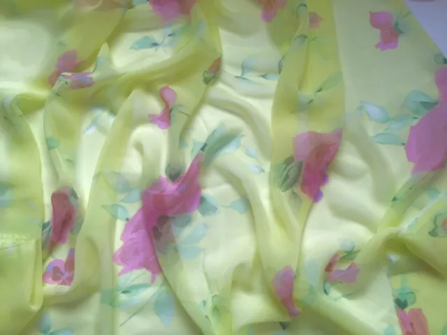 Chiffon Fabric Sheer Pretty Yellow Floral Soft Drape 1.5 Yards 🌸