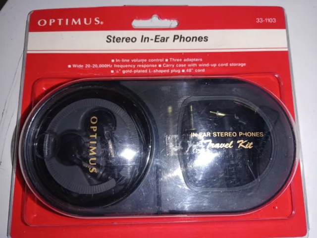 Optimus Stereo In-Ear Travel Kit Deluxe Earphones plus case adapters NEW SEALED