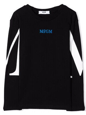 T-shirt Msgm bimbo MS027908 nera maniche lunghe logo azzurro cotone AI