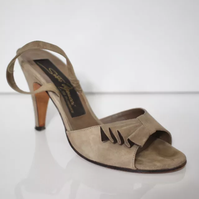 Vintage Leather Suede Heels Size 5.5 Sesto Meucci of Florence Slingback Tan