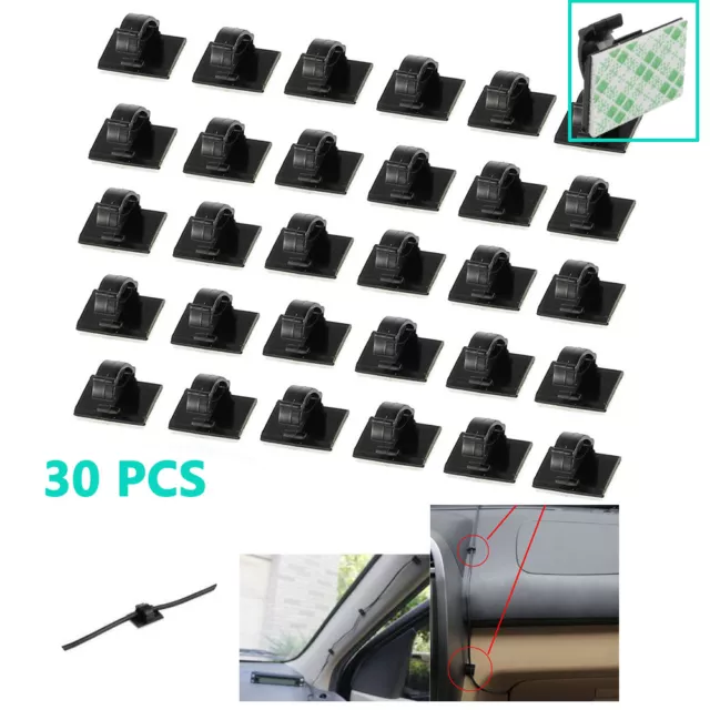 30PCS Mini Self Adhesive Car Wire Clips Rectangle Tie Sticker Cable Cord Holder