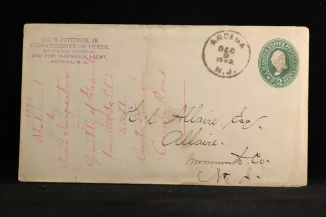 New Jersey: Ardena 1899 Patterson Deed Commissioner Cover, DPO Monmouth Co