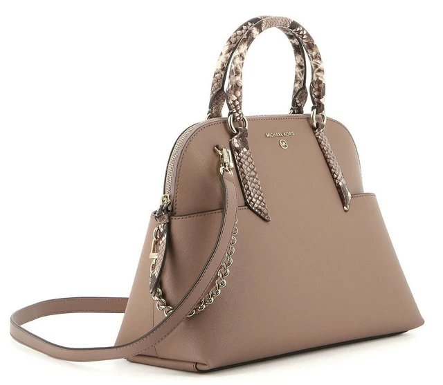 Michael Kors Hudson Large Saffiano Leather Dome Snake Handle Satchel Bag