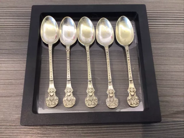 Deykin & Sons Antique Five Silver Tea Coffee Spoons Unusual Design