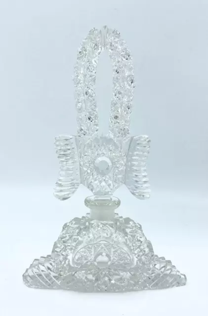 Large Clear Pressed Glass Perfume Bottle w/ Tall Stopper