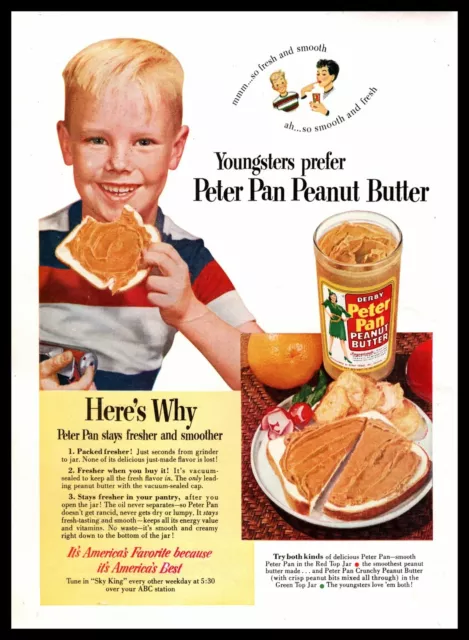 1950 Derby Peter Pan Peanut Butter Blonde Boy Eating Sandwich Vintage Print Ad