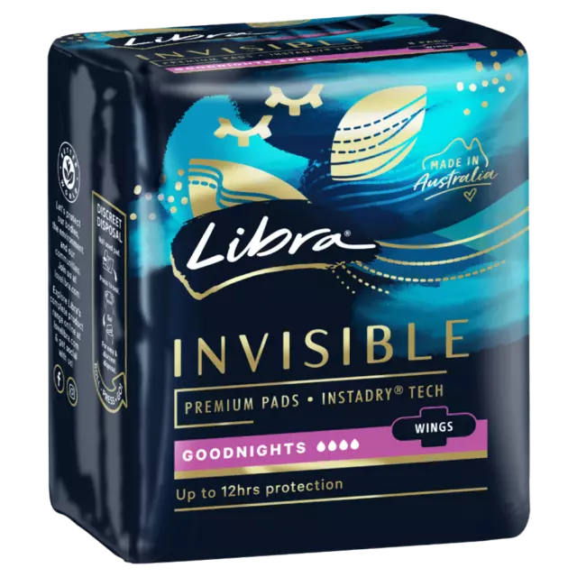 Libra Invisible Goodnights with Wings 10 Pads 12hrs Protection InstaDry