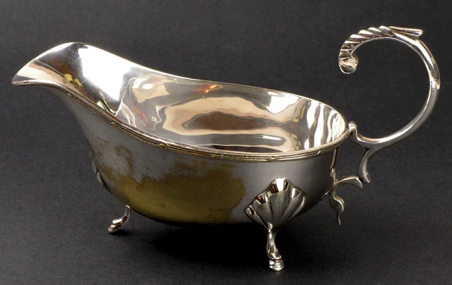 Silver Plate Gravy Boat Saucier Sauce Bird Head Handle Engraved Rim Vintage