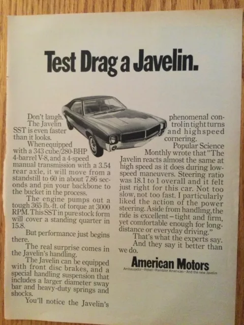 AMC77 Advertisement American Motors 1968 Javelin Test Drag a Javelin March 1968