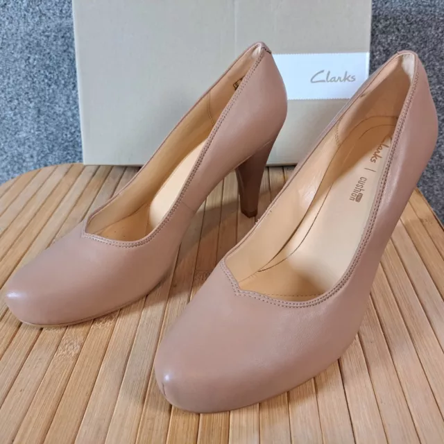 CLARKS DALIA ROSE Nude Leather Court Shoes UK 6.5D Stiletto Heel