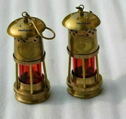 Antik Set Mit 2 Teile Messing Minor Öl Lampe Nautisch Maritim Schiff Boot Licht