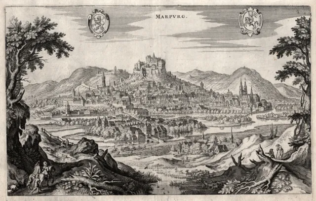 Marburg Vista General Original Grabado Merian 1646