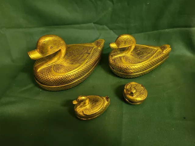 ANTIQUE BURMESE GOLD LEAF GILT LACQUER OVER WOOD DUCKS LOT of 4