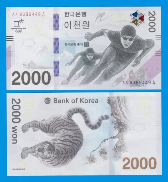 Korea South 2000 Won P 58 2018 UNC Commemorative Winter Olympics, Without Folder