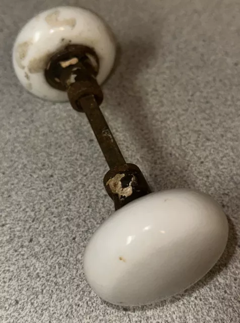 Door Knobs Pair of Antique Vintage White Porcelain 2 ” Round