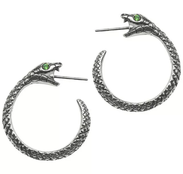 Alchemy Gothic Sophia Serpent Boucles Serpent Créoles Cristal Vert Yeux E403 Nwt