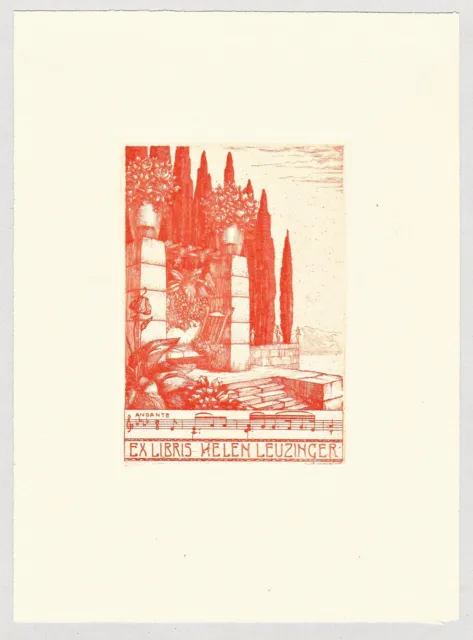 Exlibris Helen Leuzinger bookplate ex-libris Hans Eggimann Radierung