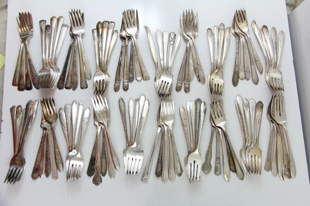 100x SALAD FORKS FLATWARE NO MONO SILVERPLATE LOT VINTAGE CRAFT REUSE REPURPOSE