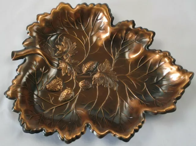 VTG Coppercraft Guild Serving Dish w Strawberries Brushed Copper 11" Mid Century
