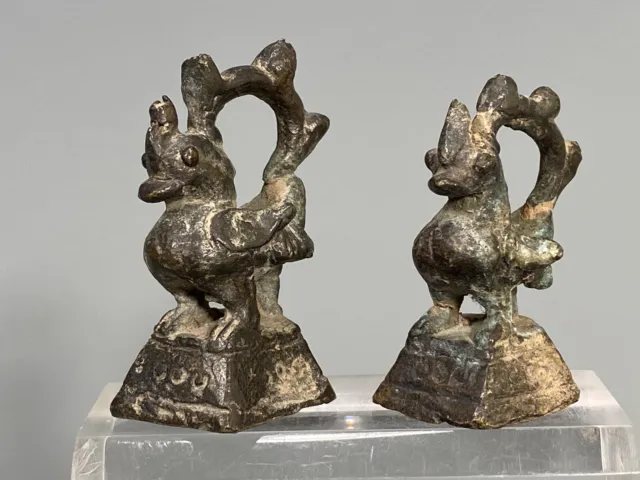 Fine Lot of 2 Burma Burmese Bronze Avian form Opium Weights ca. 19th century 3