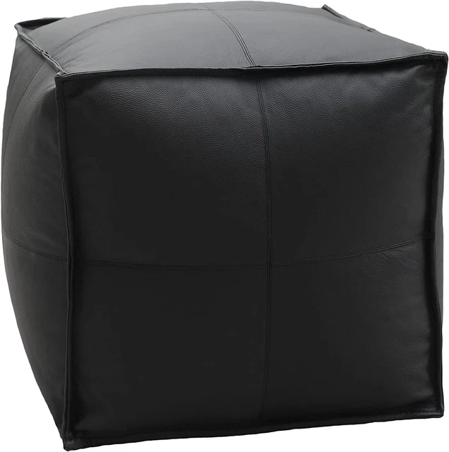 COTTON CRAFT Genuine Leather Pouf Stuffed Ottoman Hassock Foot Stool Bean Bag -