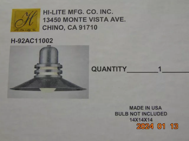 Hi-Lite 12" CORD HUNG HATTED VAPOR JAR Light Fixture Industrial Warehouse