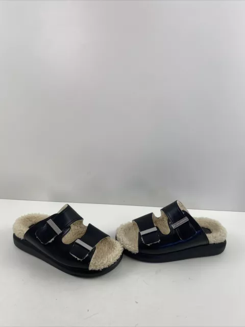 Alexander McQueen Double Buckle Black Leather Shearling Slide Sandals Men’s 37