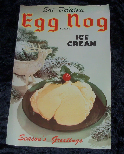 Vintage 1950s CHRISTMAS EGG NOG Ice Cream Parlor Advertising Sign Poster 11x17