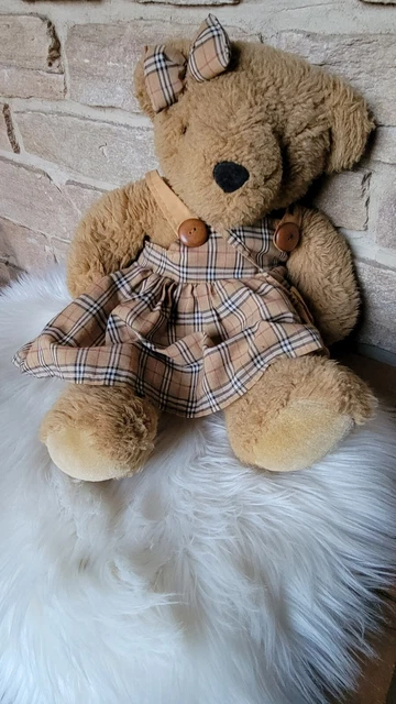 Peluche Ours Teddy Times – Robe Tricotée Beige Chiné – Fait Main – 30 Cm